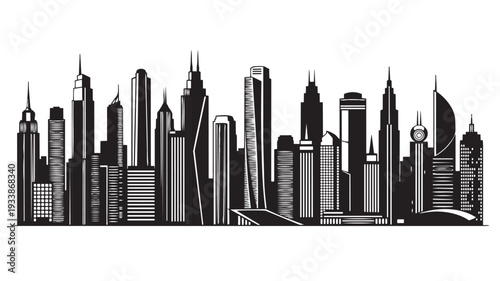 City Skyline Silhouette Modern Architecture Black and White Illustration Urban Landscape for Business Background