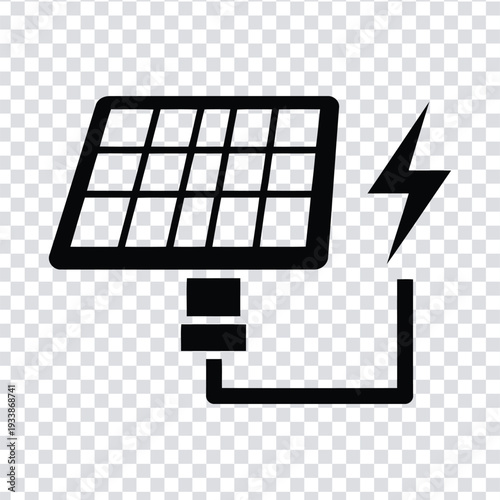 Black solar panel icon with lightning bolt and electrical connections