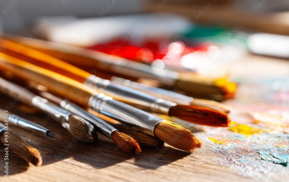 Obraz premium Illuminated Studio Brushes in Soft Spotlighting Focus