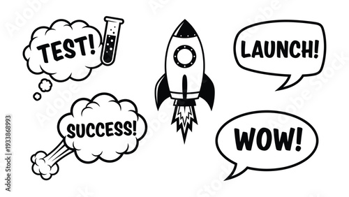 Innovation Ignition: A dynamic illustration showing the elements of experimentation, testing, and launch