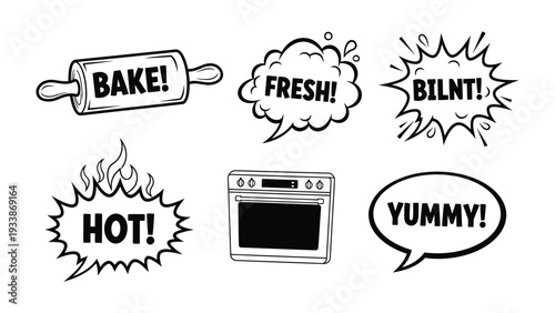 Baking Essentials: A whimsical illustration showcases the core elements of the baking, each element accompanied by a relevant descriptor.