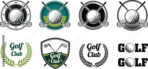 Golf Club Logo and Emblem Set Isolated on White Background Vector Illustration
