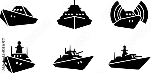Ship Icons Featuring Military Battleships Destroyers And Tactical Maritime Vessels For Sea Defense Graphics.