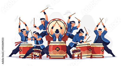 Japanese Taiko Drummers Performing Energetic Festival Music
