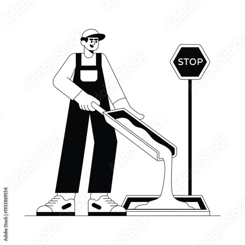 Workers Mixing A Slurry  vector illustration Eps 10 File     