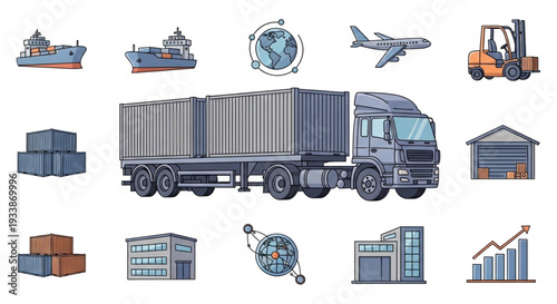 Global Logistics and Transportation Network Illustration.