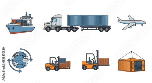 Global Logistics Transportation Icons Set.