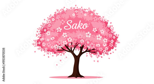 Sakura Tree With "Sako" Text, Pink Cherry Blossoms