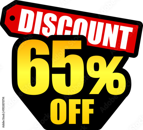 65％オフのセールを表すディスカウントラベル　65 Percent Off Discount Label – Special Offer Sale Tag
