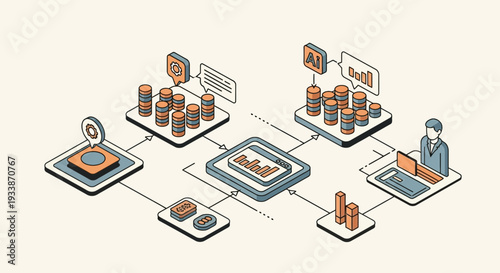 Data processing and analysis workflow illustrated with various digital devices and data visualization