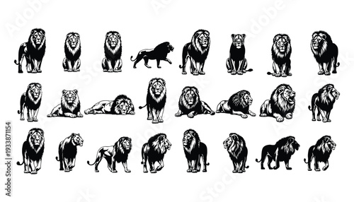Collection of male lion silhouettes vector art