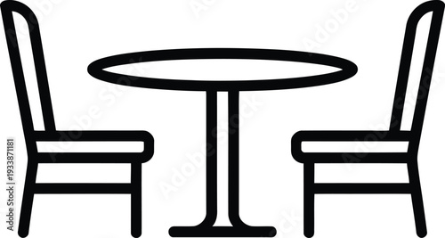 Simple illustration of a round table with two chairs on a white background symbolizing a cozy dining setting for two people to enjoy a meal together in a minimalist style.