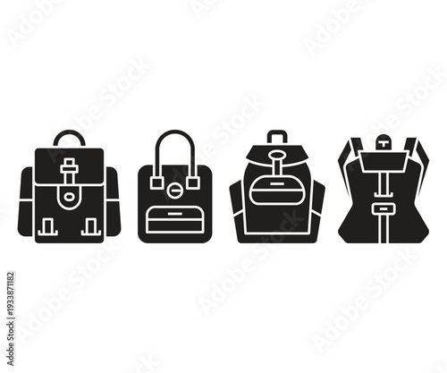 backpack, satchel and school bag icons set illustration vector