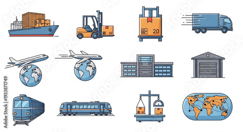 Global Logistics and Transportation Icons Set.