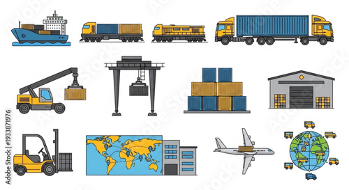 Global Logistics and Transportation Icons Set.