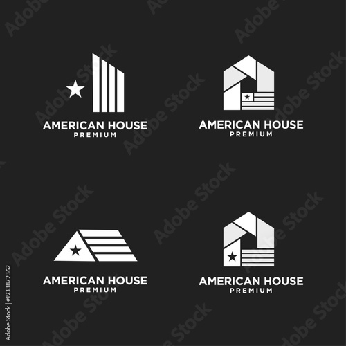 American House Logo Designs Collection. Modern Real Estate and Patriotic Home Branding Concepts