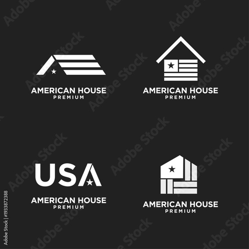 Set of Modern American House and USA Flag Real Estate Logo Designs