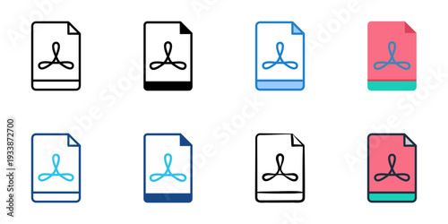 PDF icons set multiple style collection. Editable stroke 
