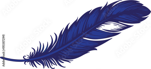 Elegant Dark Blue Feather Illustration with Detailed Texture and Graceful Curve, Evoking a Sense of Lightness and Natural Beauty, Perfect for Design Elements