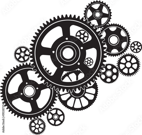 Gears vector illustration silhouette set mechanical parts line art