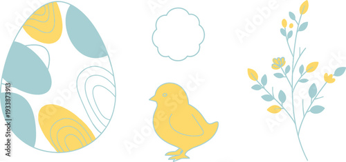 Easter egg illustration with chick and flowers on a white background design