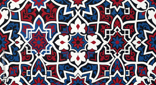 Wallpaper Mural Ornate and Intricate Arabesque Mandala Abstract Pattern in Navy and Red Tones Torontodigital.ca