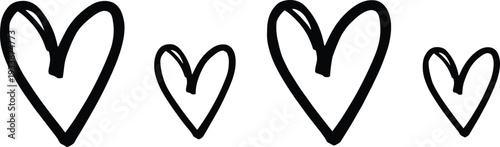 Hand drawn heart silhouette, black outline hearts, artistic love design, romantic illustration, minimal decorative artwork, playful heart vector, modern sketch