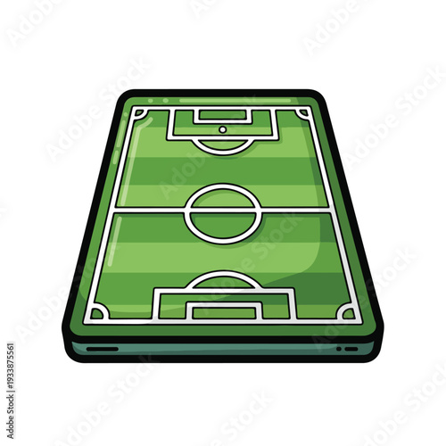A smartphone screen displaying a green football field illustration with white markings from an overhead viewpoint
