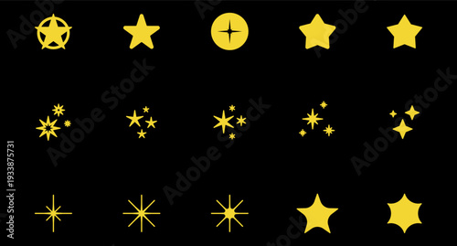 Sparks and stars Set. Black stars and sparkles isolated on background. Sparkles symbols collection.