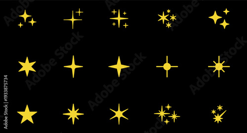 Sparks and stars Set. Black stars and sparkles isolated on background. Sparkles symbols collection.
