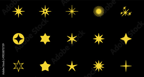 Sparks and stars Set. Black stars and sparkles isolated on background. Sparkles symbols collection.