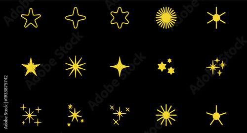 Sparks and stars Set. Black stars and sparkles isolated on background. Sparkles symbols collection.