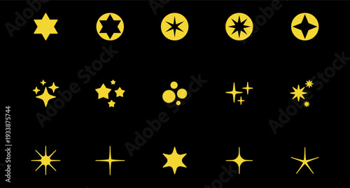 Sparks and stars Set. Black stars and sparkles isolated on background. Sparkles symbols collection.
