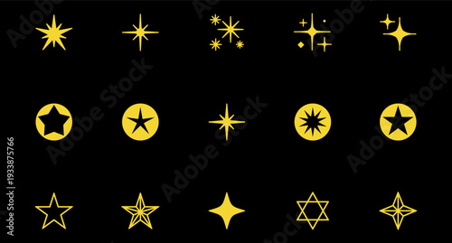 Sparks and stars Set. Black stars and sparkles isolated on background. Sparkles symbols collection.