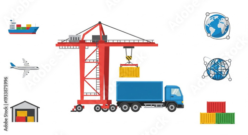 Global Shipping and Logistics Transportation Icons.