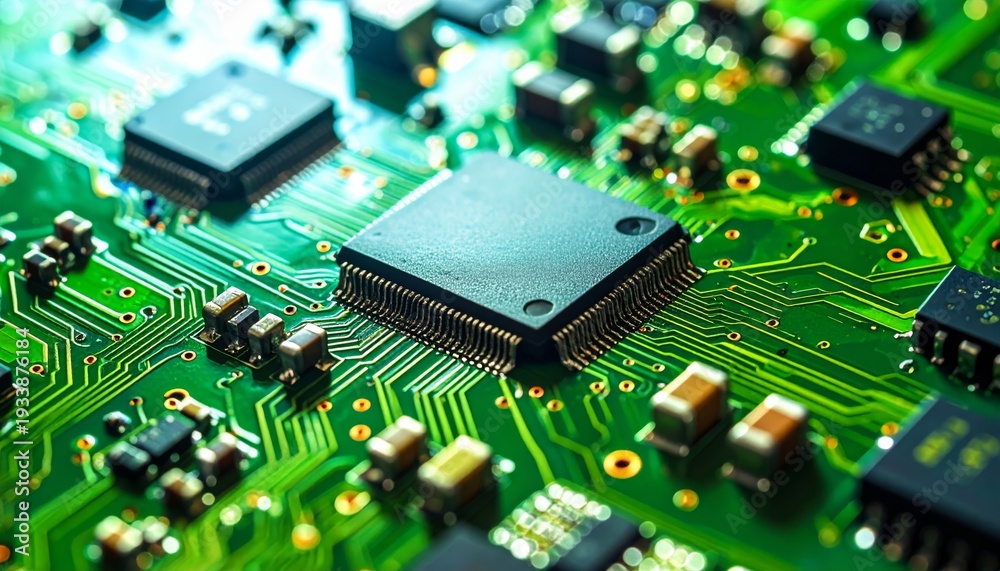 Obraz premium A close-up macro image of the motherboard