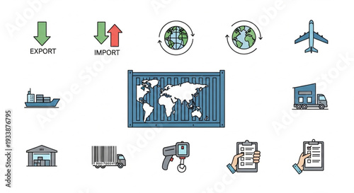 Global Shipping and Logistics Icons Set.