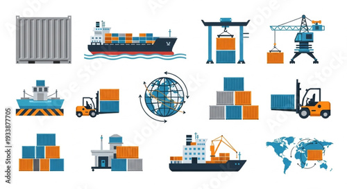 Global Shipping and Logistics Icons Set.