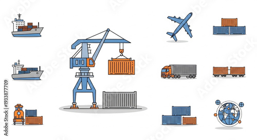 Global Shipping and Logistics Icons Set.