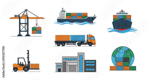 Global Shipping and Logistics Icons Set.