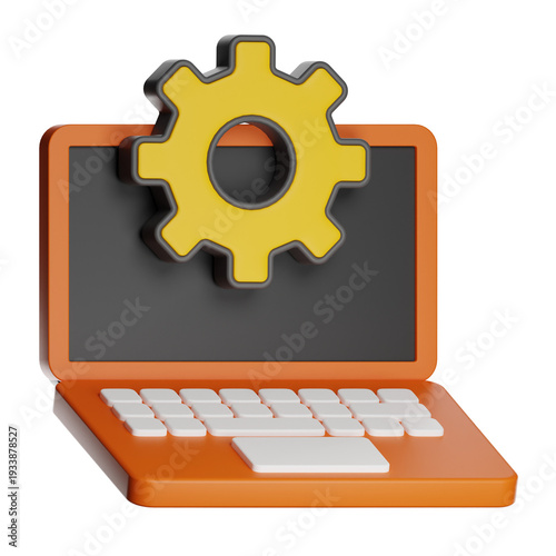 Laptop computer with gear icon showing settings and maintenance