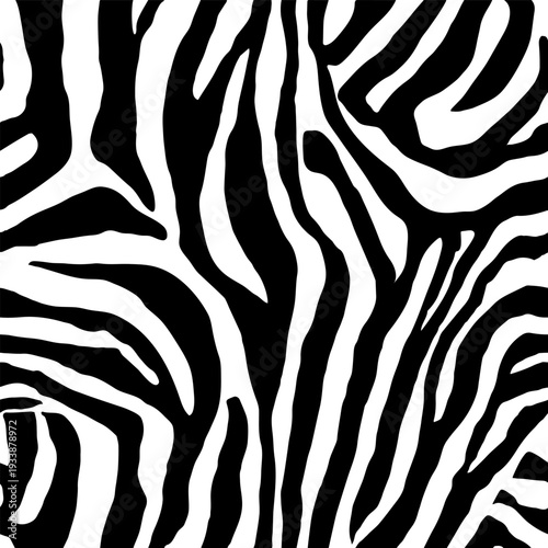 High contrast zebra stripe vector seamless pattern creating bold monochrome texture, ideal for fashion prints, modern interiors, and wildlife themed designs.
