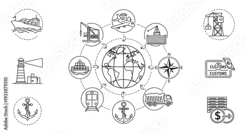Global Shipping and Logistics Network Diagram.