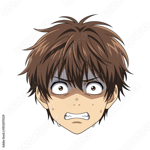 Anime boy with shocked expression and sweat drops.