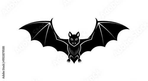 Black Bat Silhouette Icon for Halloween and Night Creatures Theme