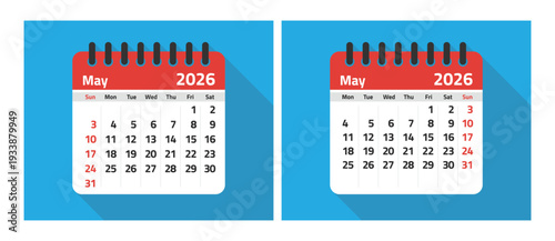 May 2026 calendar templates with Sunday and Monday week starts