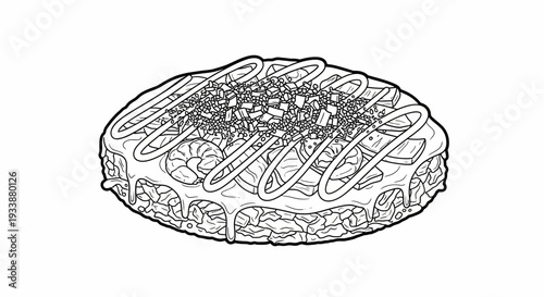 Okonomiyaki Drawing: Japanese Savory Pancake with Toppings