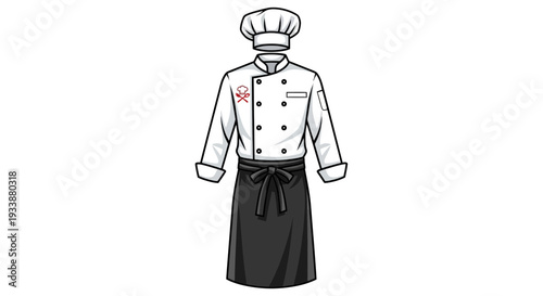 Chef's uniform illustration featuring hat apron and jacket, a professional attire for cooking professionals