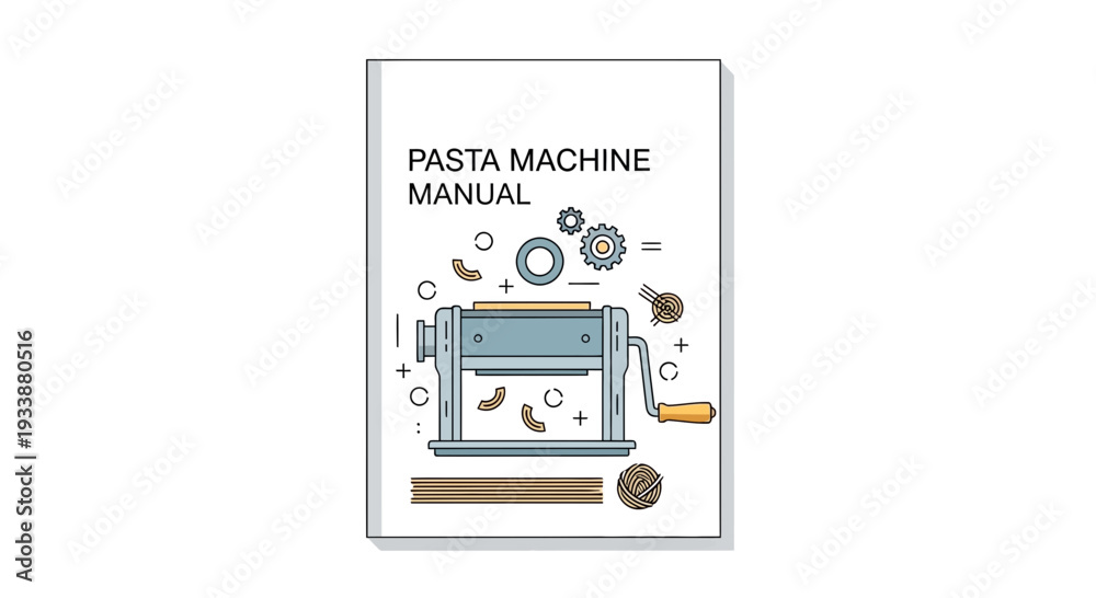 Fototapeta premium Pasta Machine Manual Cover Illustration Featuring Kitchen Utensils and Ingredients