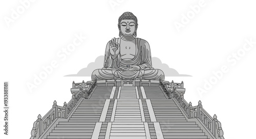 Giant Buddha Statue on Grand Staircase